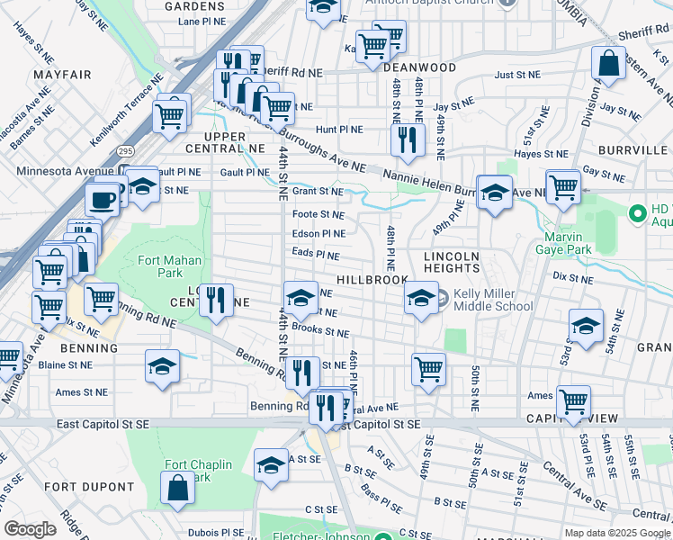 map of restaurants, bars, coffee shops, grocery stores, and more near 101 Independence Avenue Southeast in Washington