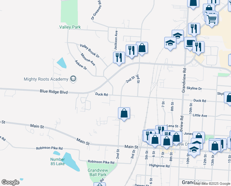 map of restaurants, bars, coffee shops, grocery stores, and more near 12700 2nd Street in Grandview