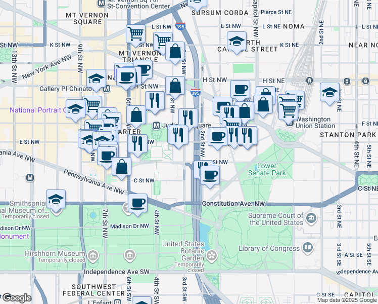 map of restaurants, bars, coffee shops, grocery stores, and more near 400 2nd Street Northwest in Washington