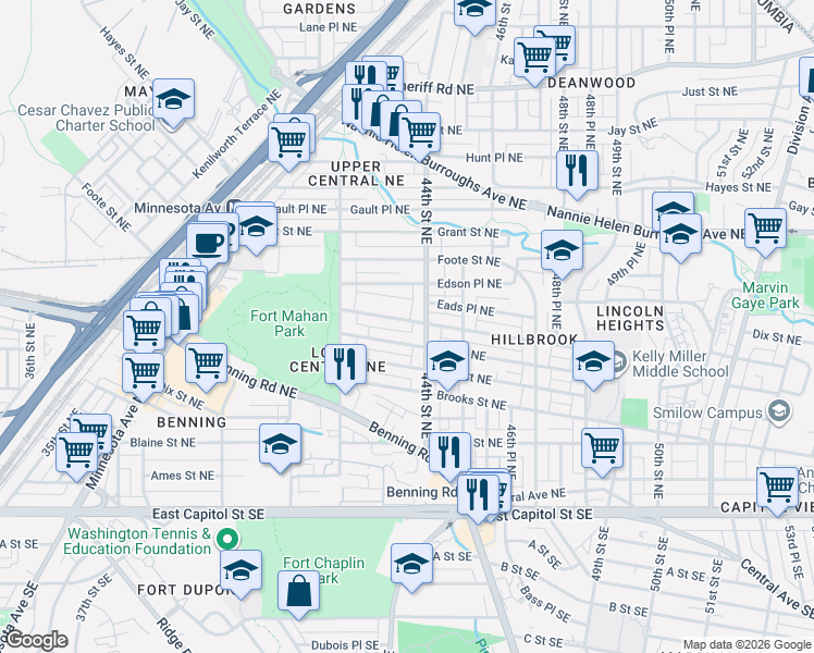 map of restaurants, bars, coffee shops, grocery stores, and more near 101 Independence Avenue Southeast in Washington