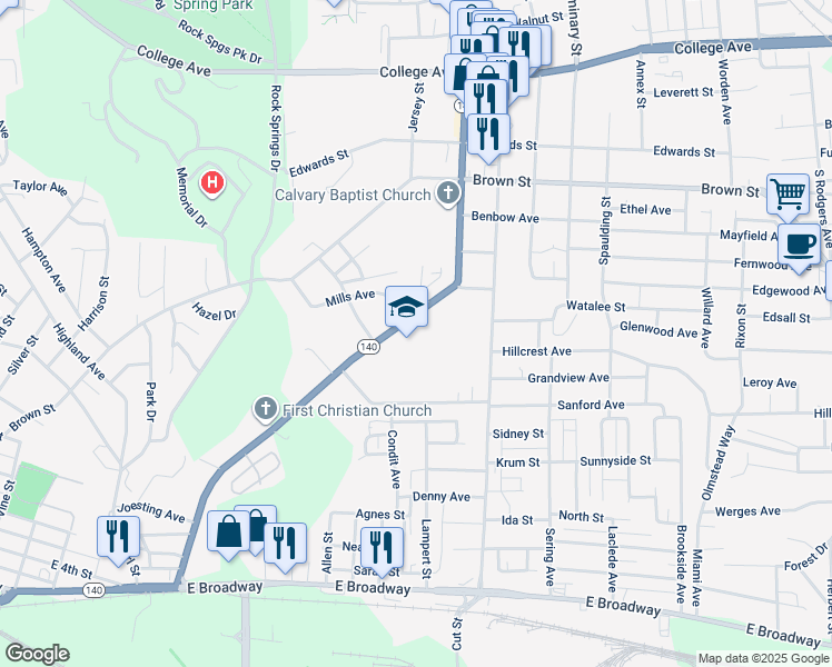 map of restaurants, bars, coffee shops, grocery stores, and more near 1035 Washington Avenue in Alton