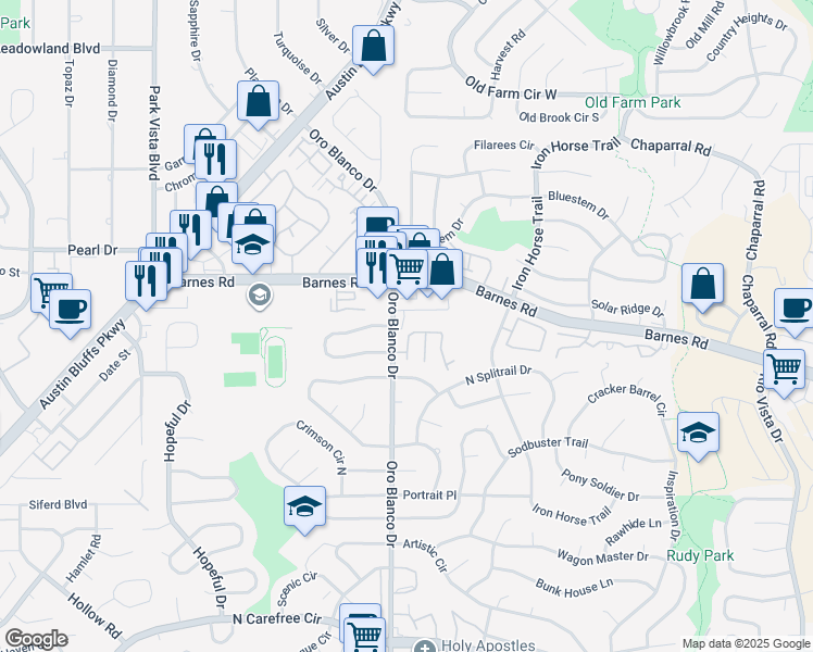 map of restaurants, bars, coffee shops, grocery stores, and more near 4340 Sammers View in Colorado Springs