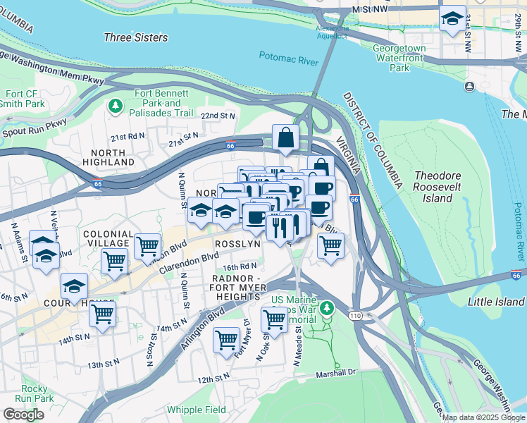 map of restaurants, bars, coffee shops, grocery stores, and more near 101 Independence Avenue Southeast in Washington