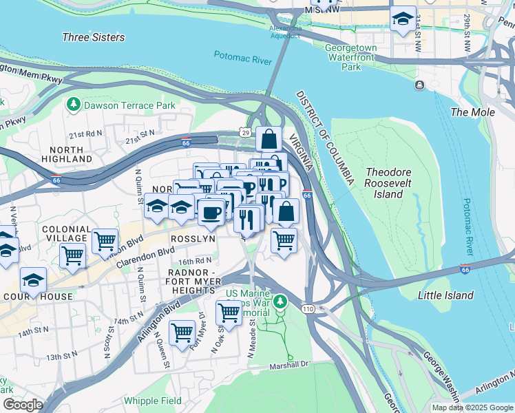 map of restaurants, bars, coffee shops, grocery stores, and more near 101 Independence Avenue Southeast in Washington