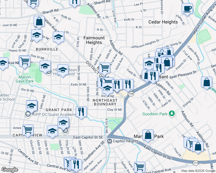 map of restaurants, bars, coffee shops, grocery stores, and more near 101 Independence Avenue Southeast in Washington
