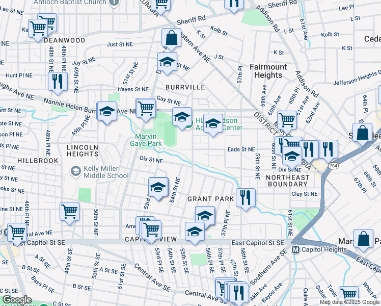 map of restaurants, bars, coffee shops, grocery stores, and more near 101 Independence Avenue Southeast in Washington