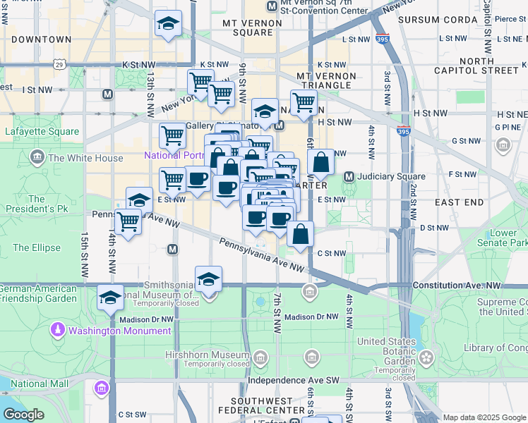 map of restaurants, bars, coffee shops, grocery stores, and more near 425 8th Street Northwest in Washington