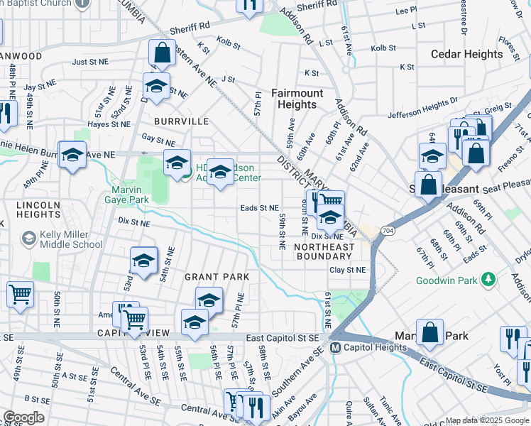 map of restaurants, bars, coffee shops, grocery stores, and more near 101 Independence Avenue Southeast in Washington