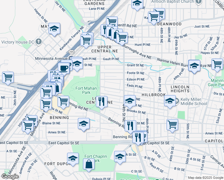 map of restaurants, bars, coffee shops, grocery stores, and more near 4231 Eads Street Northeast in Washington