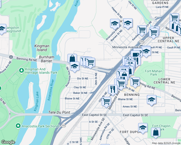 map of restaurants, bars, coffee shops, grocery stores, and more near 101 Independence Avenue Southeast in Washington