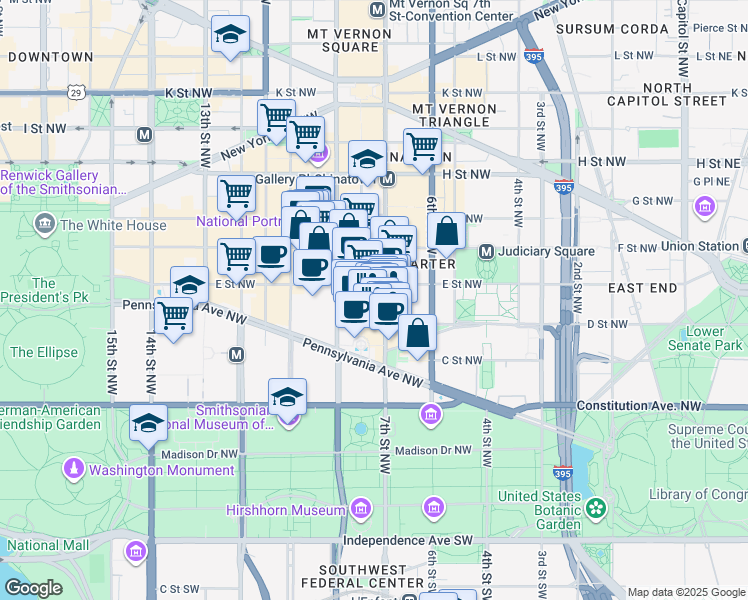 map of restaurants, bars, coffee shops, grocery stores, and more near 101 Independence Avenue Southeast in Washington