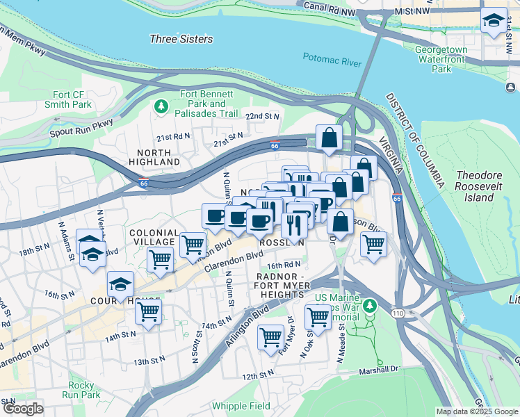 map of restaurants, bars, coffee shops, grocery stores, and more near 101 Independence Avenue Southeast in Washington