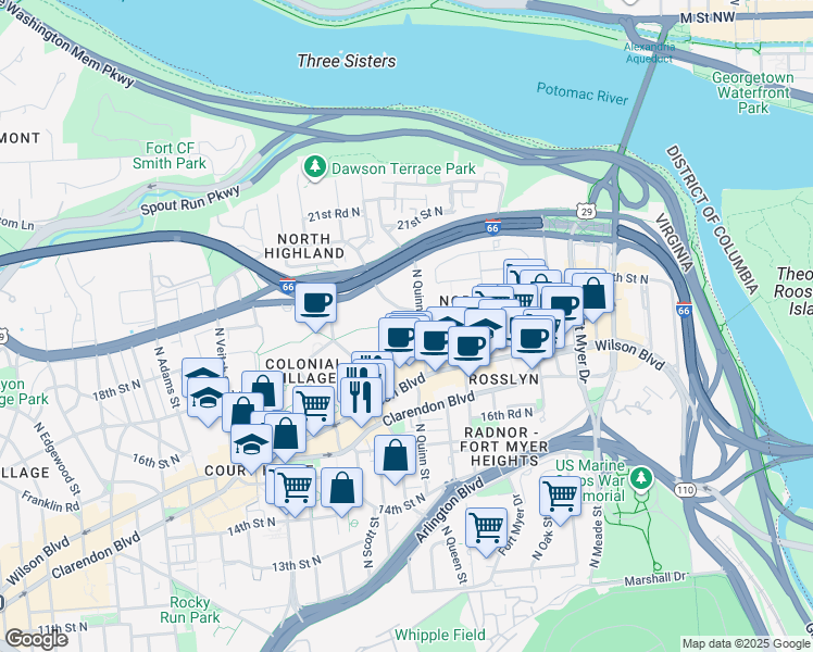 map of restaurants, bars, coffee shops, grocery stores, and more near 101 Independence Avenue Southeast in Washington
