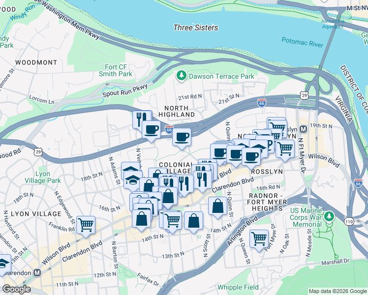 map of restaurants, bars, coffee shops, grocery stores, and more near 101 Independence Avenue Southeast in Washington