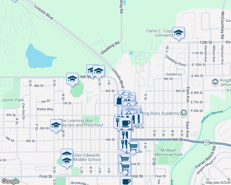 map of restaurants, bars, coffee shops, grocery stores, and more near 736 H Street in Lincoln