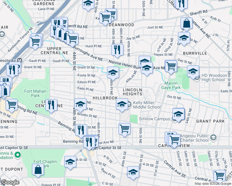map of restaurants, bars, coffee shops, grocery stores, and more near 101 Independence Avenue Southeast in Washington