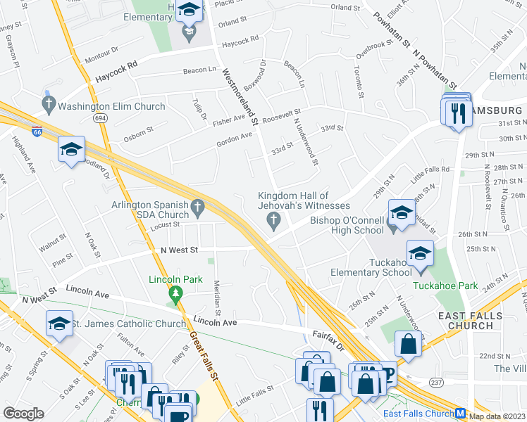 map of restaurants, bars, coffee shops, grocery stores, and more near 6919 30th Street North in Arlington
