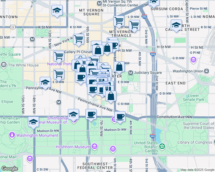 map of restaurants, bars, coffee shops, grocery stores, and more near 101 Independence Avenue Southeast in Washington