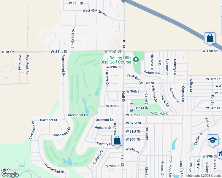 map of restaurants, bars, coffee shops, grocery stores, and more near 3509 Fairway Drive in Hays
