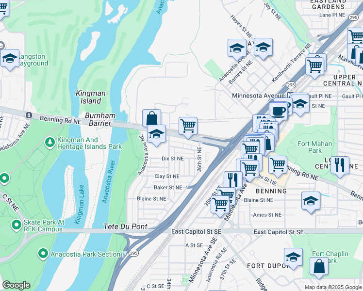 map of restaurants, bars, coffee shops, grocery stores, and more near 101 Independence Avenue Southeast in Washington