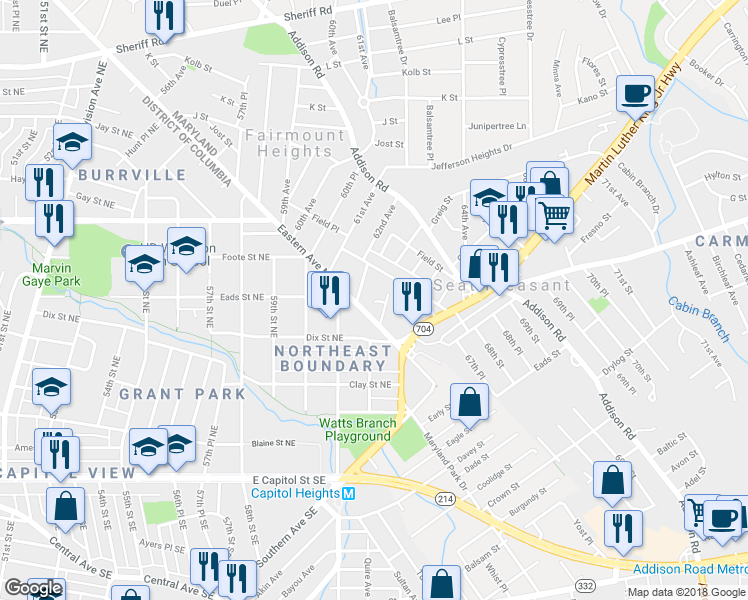 map of restaurants, bars, coffee shops, grocery stores, and more near 101 Independence Avenue Southeast in Washington