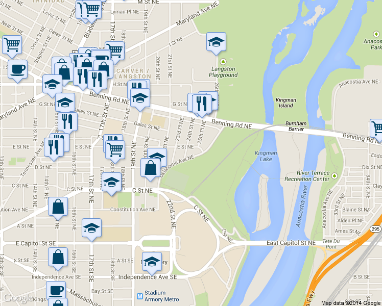 map of restaurants, bars, coffee shops, grocery stores, and more near 101 Independence Avenue Southeast in Washington