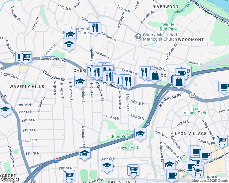 map of restaurants, bars, coffee shops, grocery stores, and more near 101 Independence Avenue Southeast in Washington