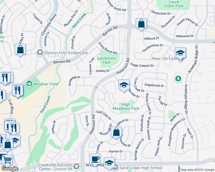 map of restaurants, bars, coffee shops, grocery stores, and more near 7005 Ash Creek Heights in Colorado Springs
