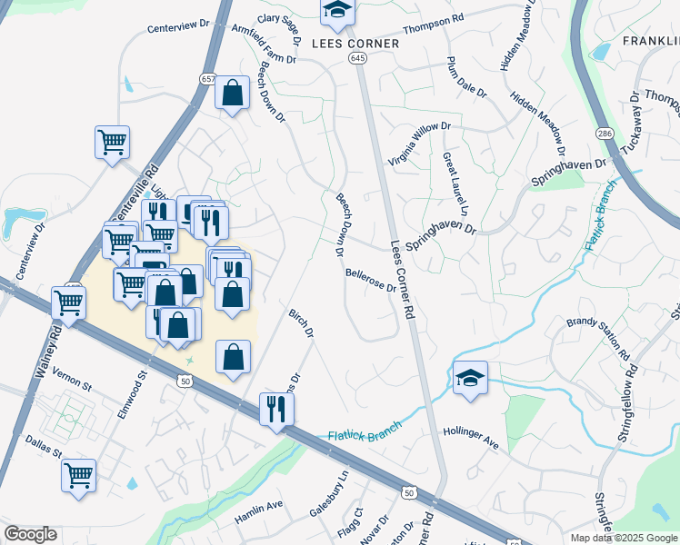 map of restaurants, bars, coffee shops, grocery stores, and more near 3804 Beech Down Drive in Chantilly
