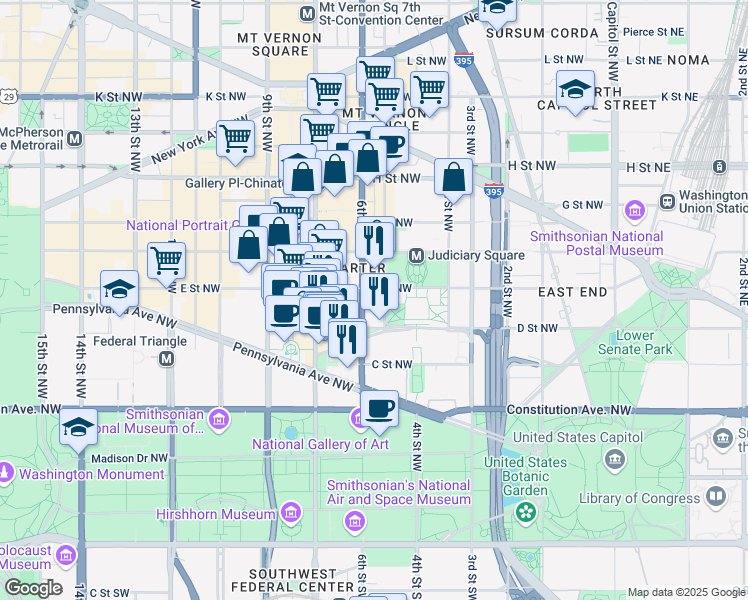 map of restaurants, bars, coffee shops, grocery stores, and more near in Washington