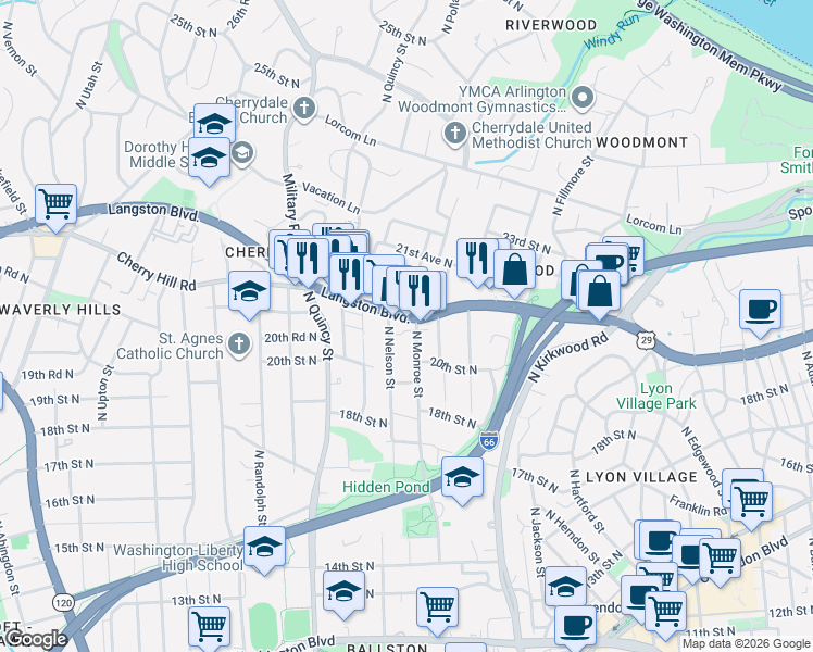 map of restaurants, bars, coffee shops, grocery stores, and more near 101 Independence Avenue Southeast in Washington