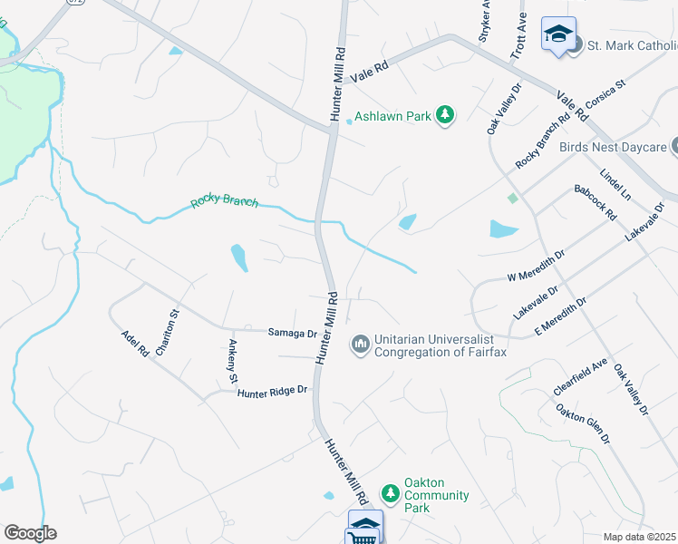 map of restaurants, bars, coffee shops, grocery stores, and more near 2621 Hunter Mill Road in Oakton