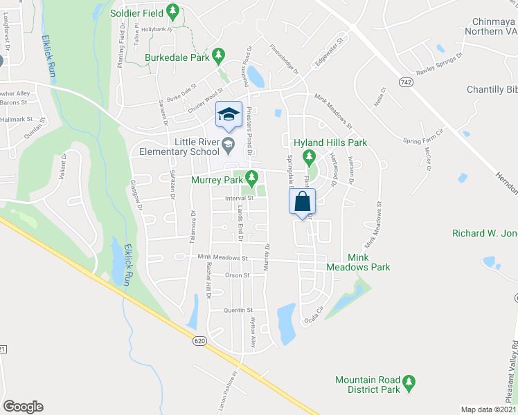 map of restaurants, bars, coffee shops, grocery stores, and more near 43514 Jubilee Street in Chantilly