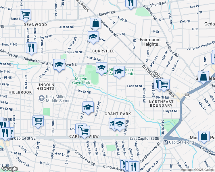map of restaurants, bars, coffee shops, grocery stores, and more near 101 Independence Avenue Southeast in Washington