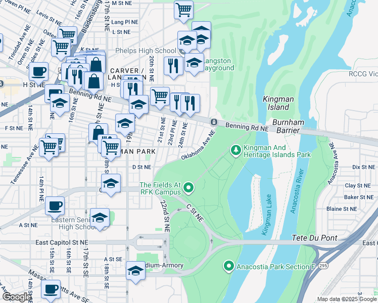 map of restaurants, bars, coffee shops, grocery stores, and more near 101 Independence Avenue Southeast in Washington
