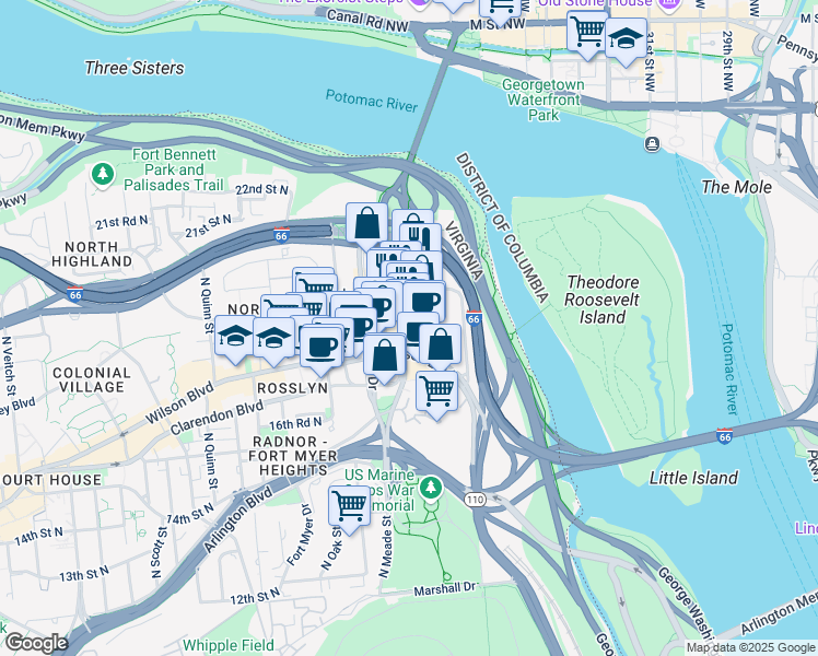 map of restaurants, bars, coffee shops, grocery stores, and more near 101 Independence Avenue Southeast in Washington