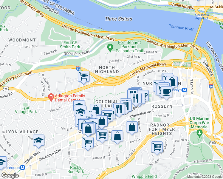 map of restaurants, bars, coffee shops, grocery stores, and more near 101 Independence Avenue Southeast in Washington