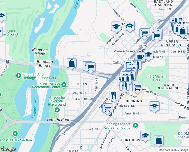 map of restaurants, bars, coffee shops, grocery stores, and more near 101 Independence Avenue Southeast in Washington
