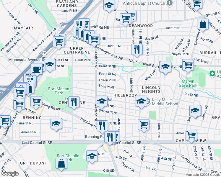 map of restaurants, bars, coffee shops, grocery stores, and more near 4509 Eads Place Northeast in Washington