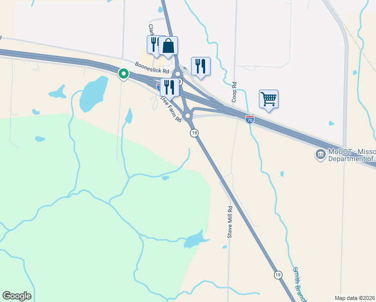 map of restaurants, bars, coffee shops, grocery stores, and more near 31 Missouri 19 in New Florence
