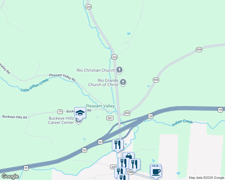 map of restaurants, bars, coffee shops, grocery stores, and more near 568 Ohio 325 in Bidwell