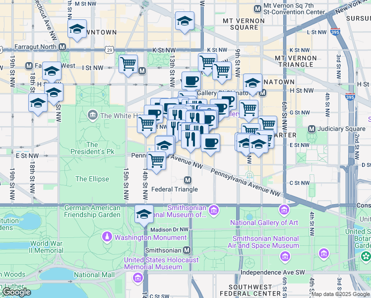 map of restaurants, bars, coffee shops, grocery stores, and more near 101 Independence Avenue Southeast in Washington