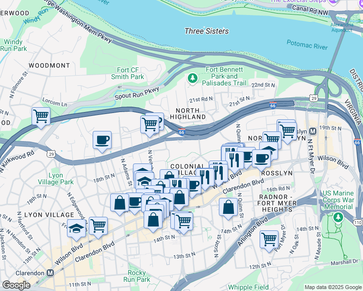 map of restaurants, bars, coffee shops, grocery stores, and more near 101 Independence Avenue Southeast in Washington