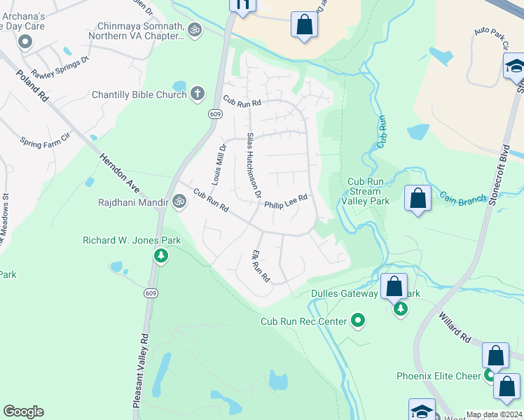 map of restaurants, bars, coffee shops, grocery stores, and more near 15123 Philip Lee Road in Chantilly
