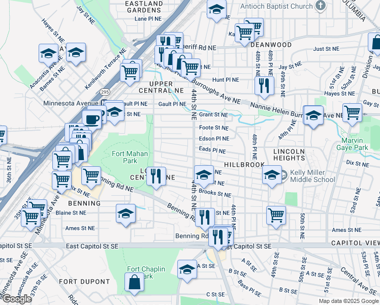 map of restaurants, bars, coffee shops, grocery stores, and more near 502 44th Street Northeast in Washington