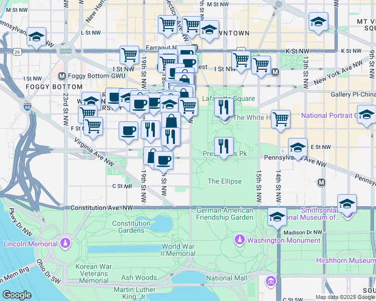 map of restaurants, bars, coffee shops, grocery stores, and more near 101 Independence Avenue Southeast in Washington
