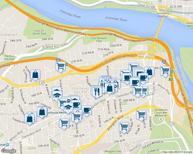 map of restaurants, bars, coffee shops, grocery stores, and more near 101 Independence Avenue Southeast in Washington