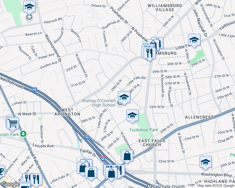 map of restaurants, bars, coffee shops, grocery stores, and more near in Arlington