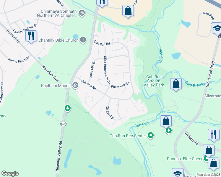 map of restaurants, bars, coffee shops, grocery stores, and more near 15123 Philip Lee Road in Chantilly