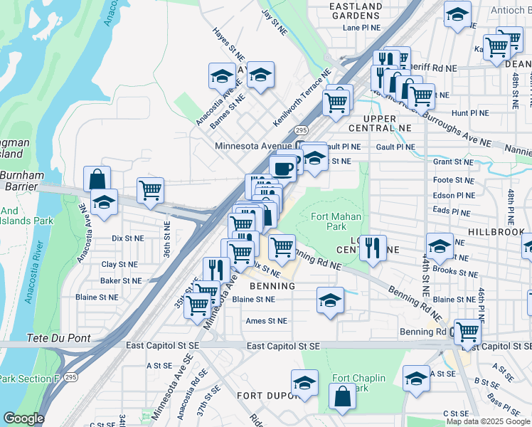 map of restaurants, bars, coffee shops, grocery stores, and more near 101 Independence Avenue Southeast in Washington